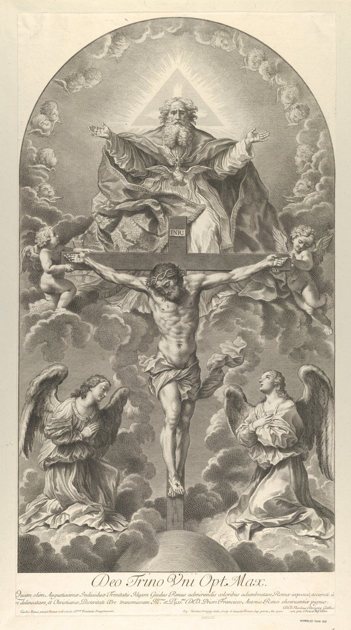 La Sainte Trinité, Christ en croix flanqué de deux anges, le Saint-Esprit en colombe - Nicolas Dorigny