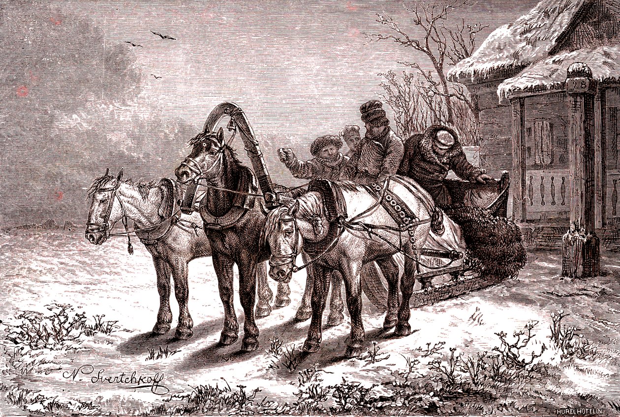Russie. Relais de poste en 1865. Maison de poste. 1865 (gravure)