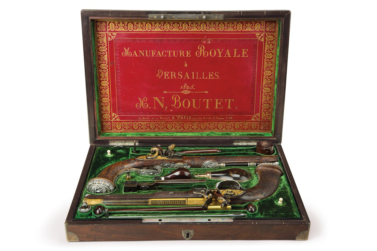 Paire de pistolets à silex rayés montés en argent, Versailles, 1825 - Nicolas Noel Boutet