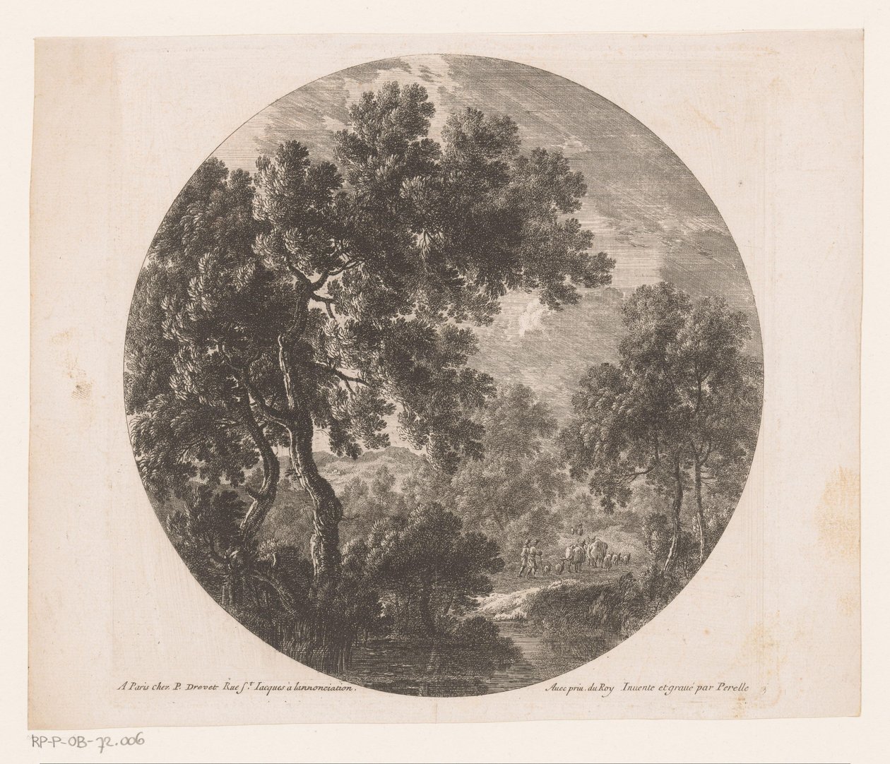 Paysage forestier avec deux hommes derrière un troupeau - Nicolas Perelle