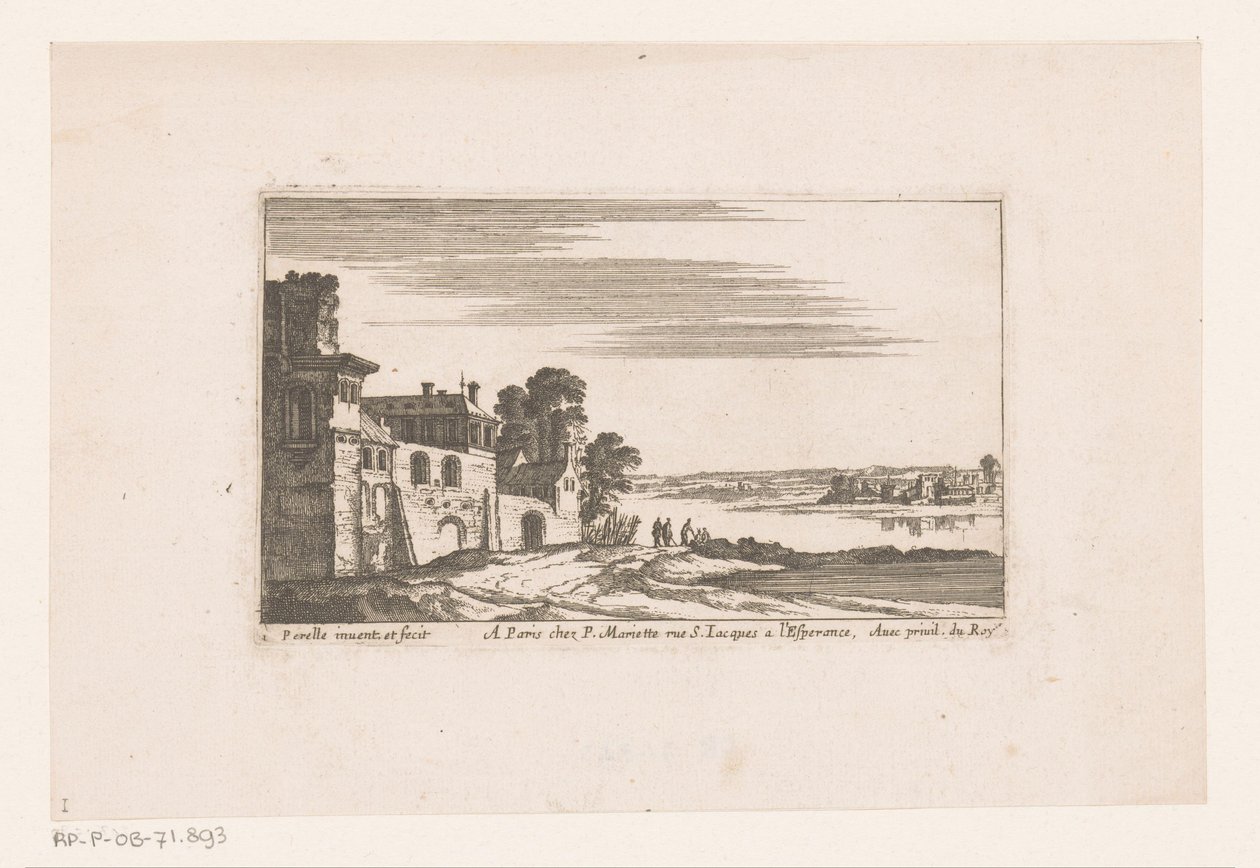 Paysage avec bâtiments près de la rivière - Nicolas Perelle