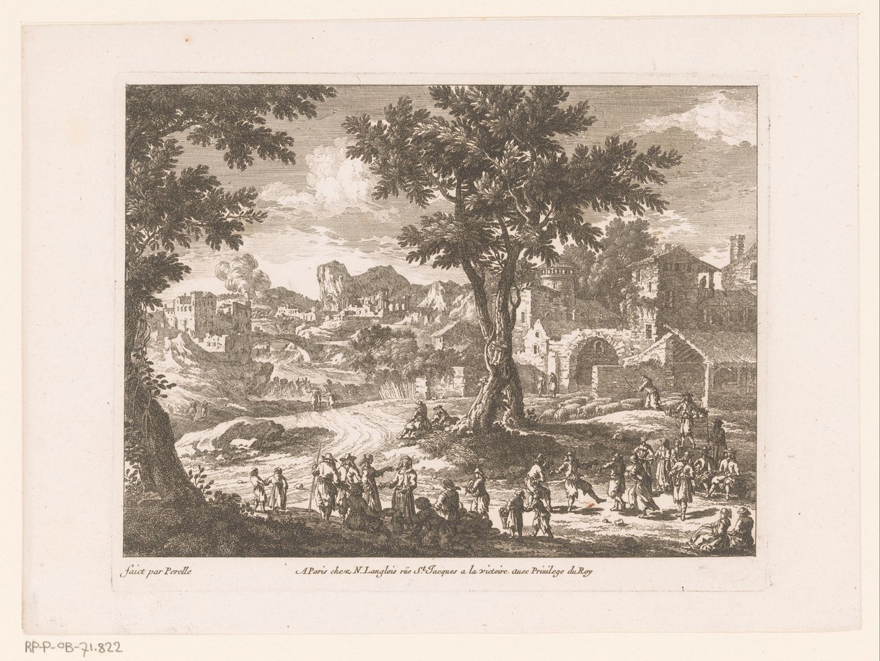 Paysage avec groupe de personnes dansant et discutant - Nicolas Perelle