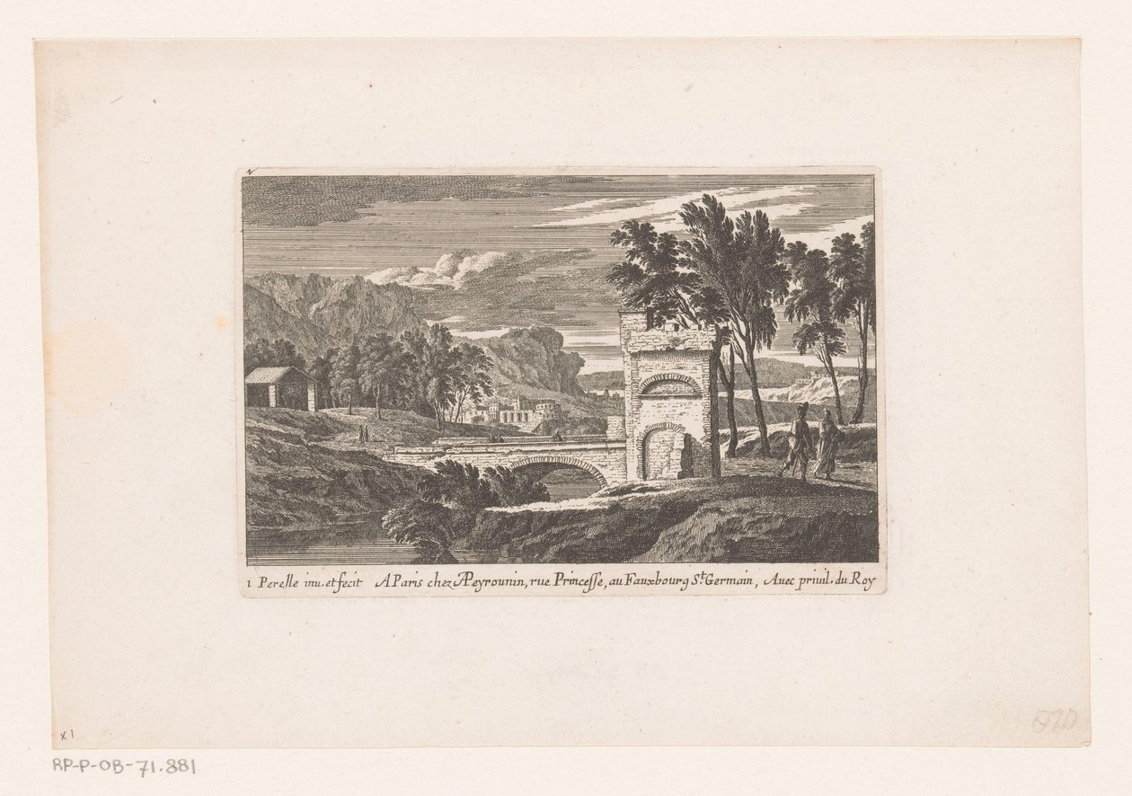 Paysage avec des promeneurs près d