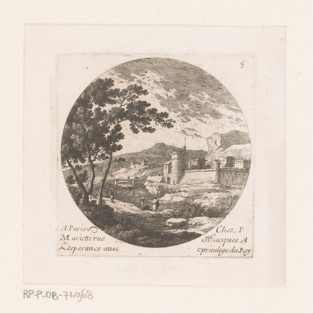 Ville fortifiée et figures près d