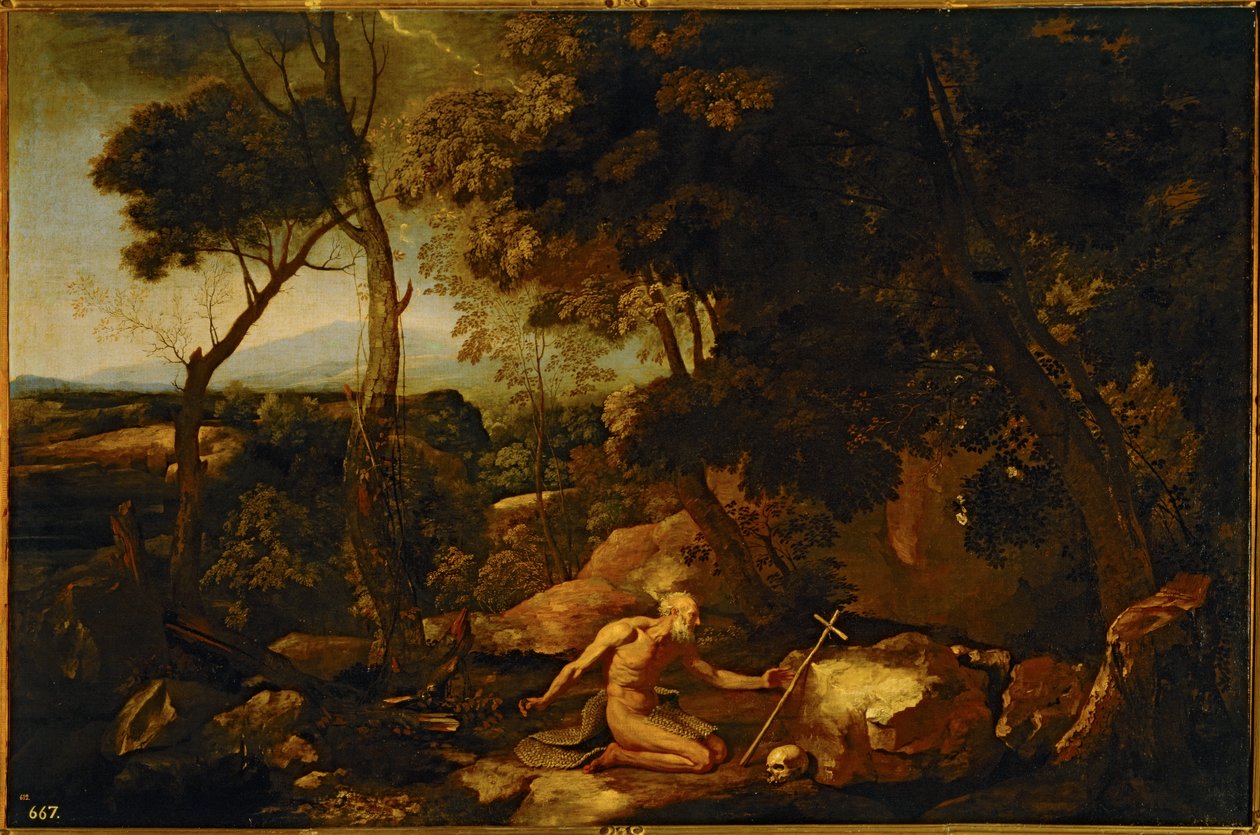 Paysage avec Saint Jérôme ... (peinture sur toile) - Nicolas Poussin