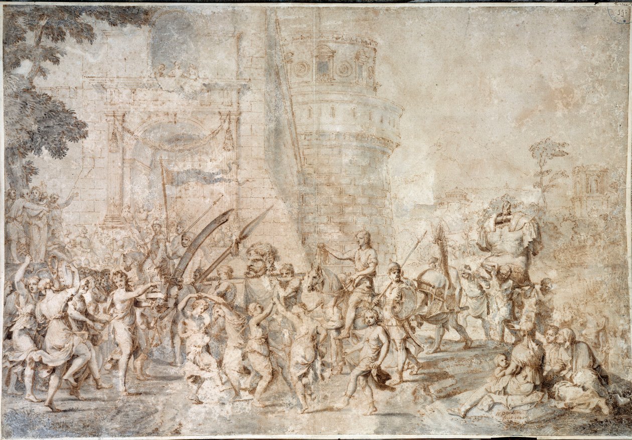 Le triomphe de David ramenant la tête de Goliath (dessin de Nicolas Poussin) - Nicolas Poussin