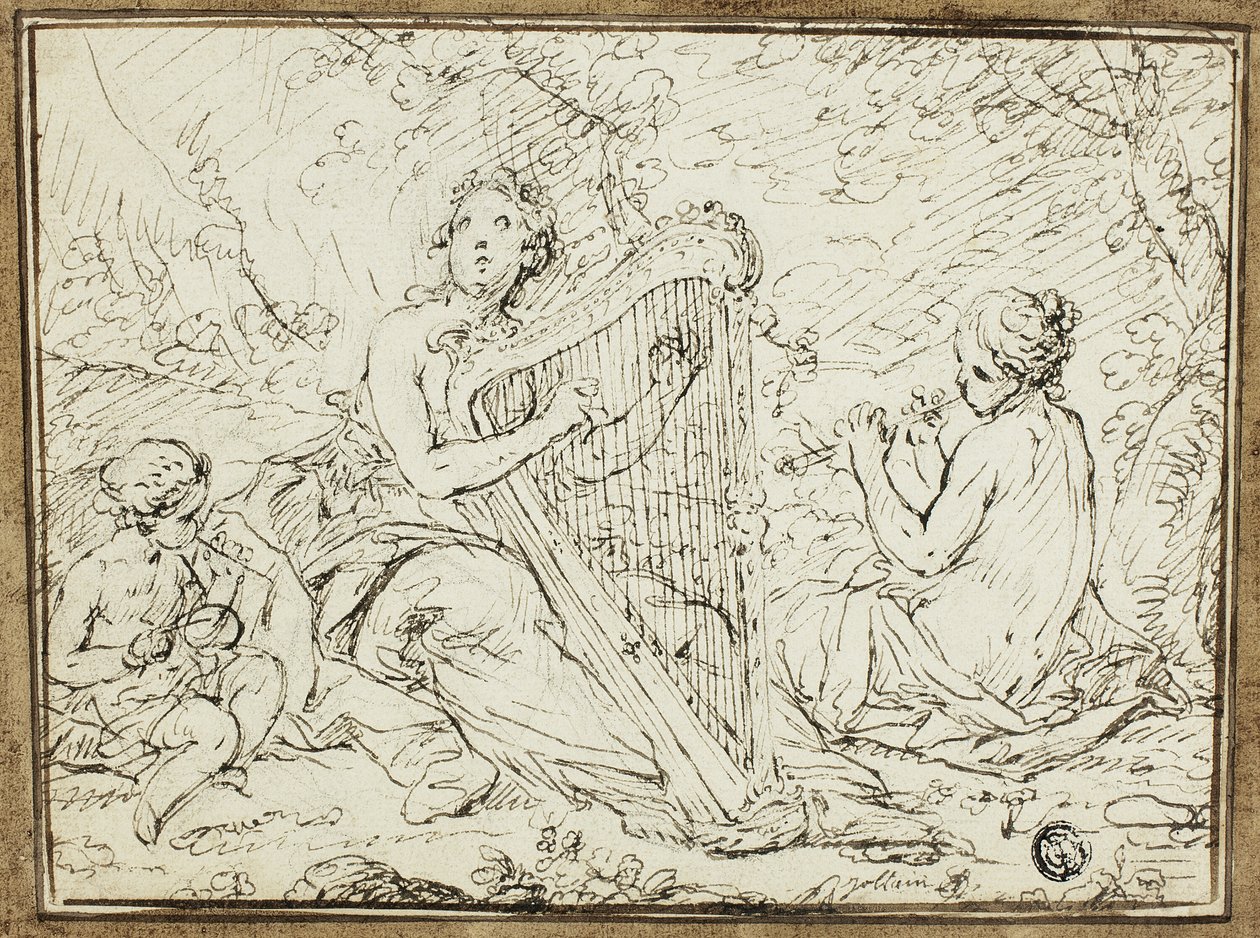 Nymphes jouant des instruments de musique - Nicolas Rene Jollain