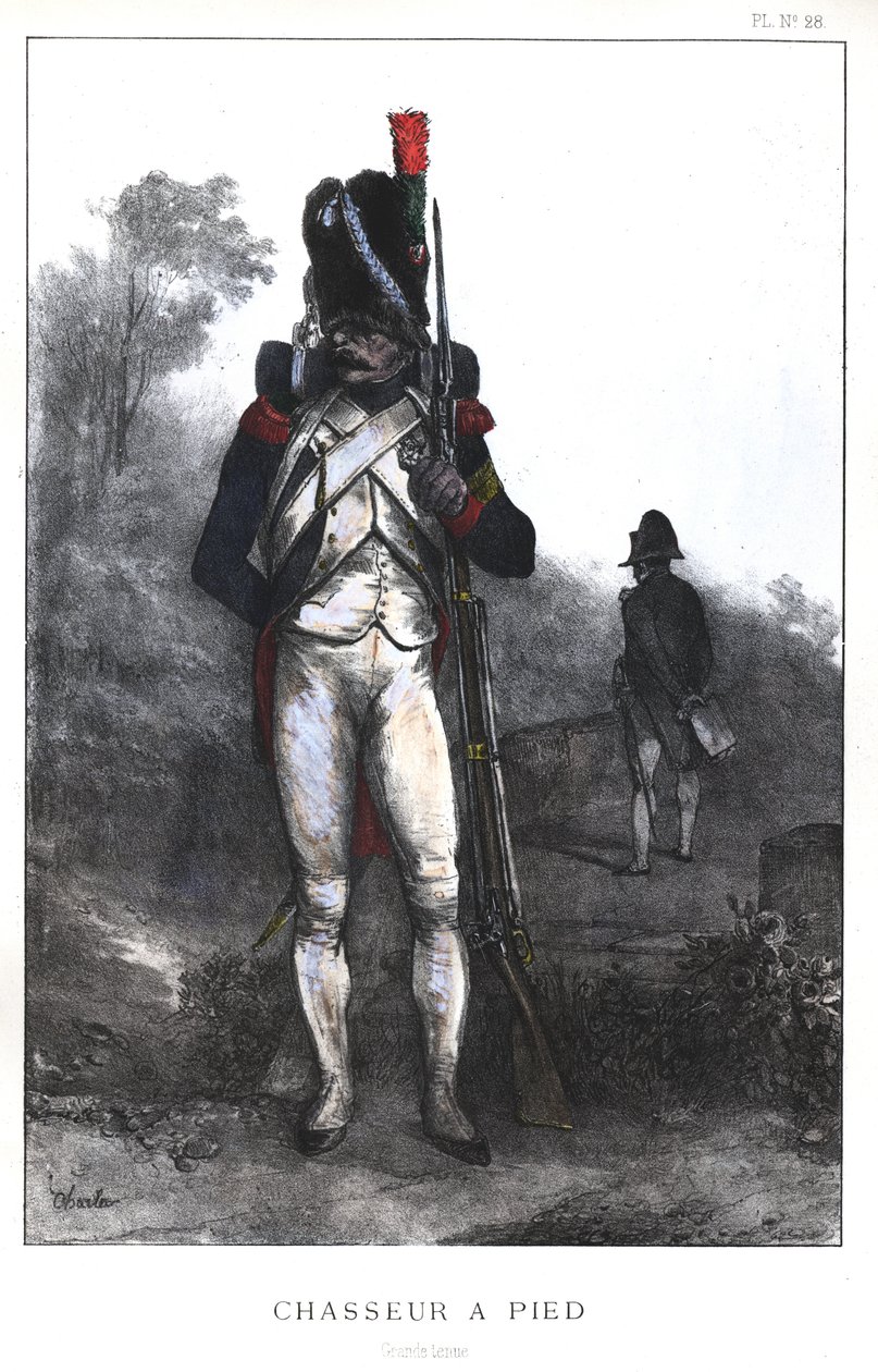 Guerres napoléoniennes, chasseur à pied de la Garde impériale en grande tenue, 1845 - Nicolas Toussaint Charlet