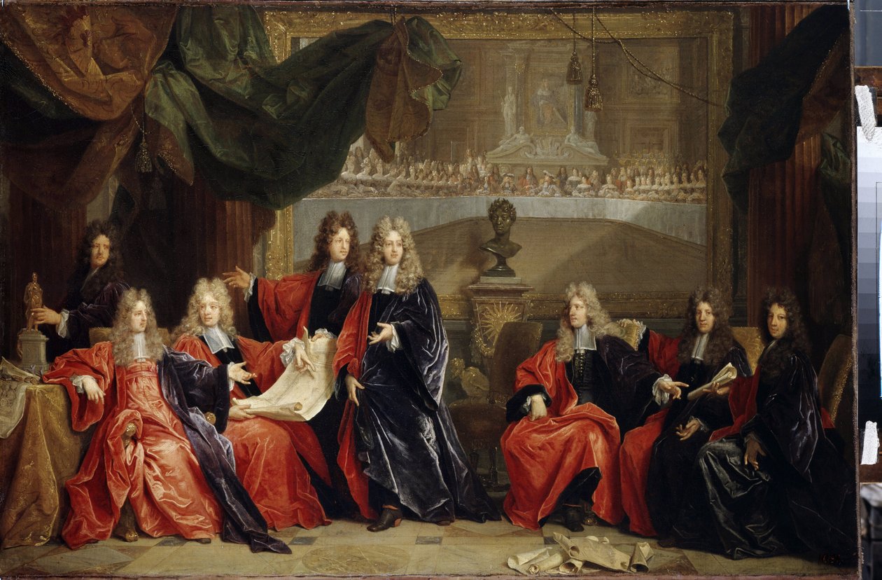 Prévôts et magistrats de la ville de Paris discutant du dîner de célébration du roi Louis XIV à l