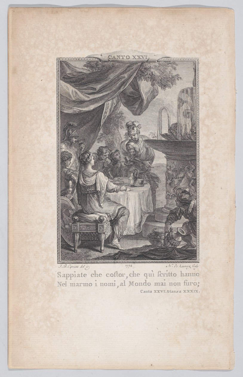 Chant 26, strophe 39, de Orlando Furioso, 1774 - Nicolas de Launay