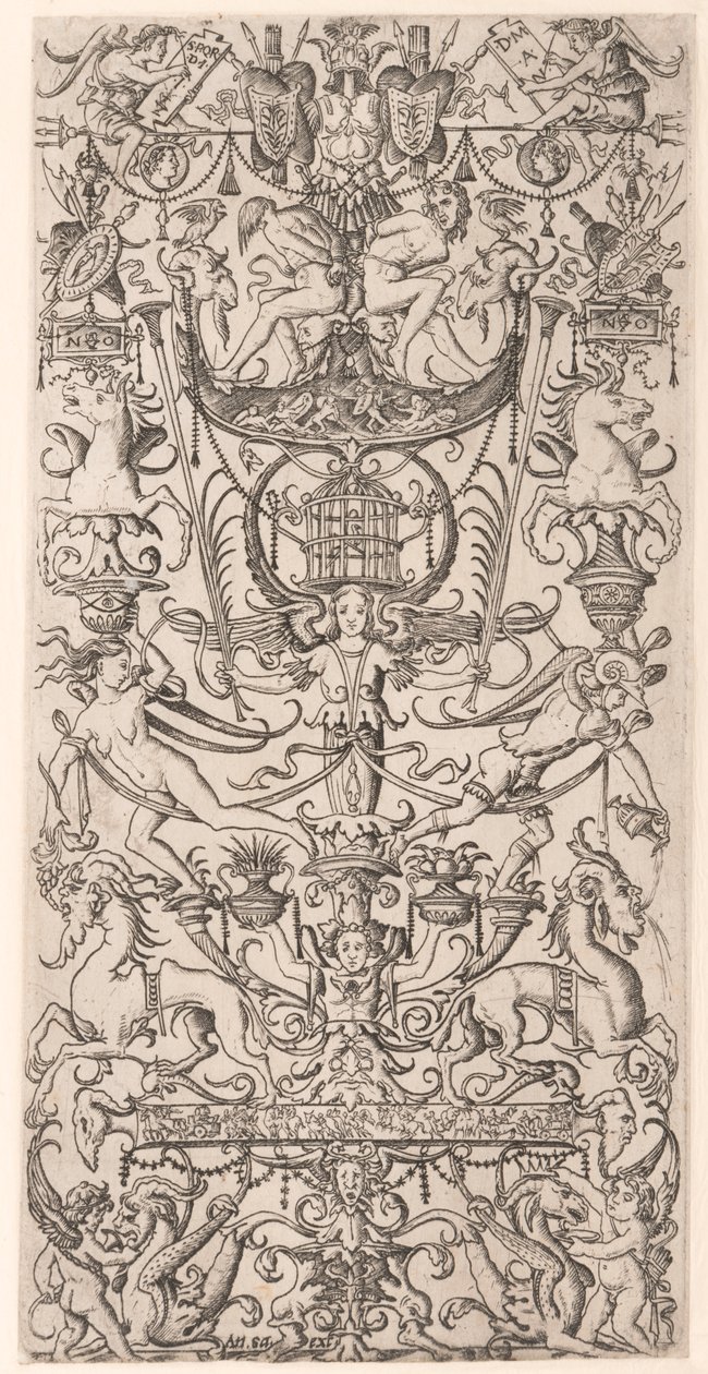 Panneau ornemental avec cage à oiseaux - Nicoletto da Modena