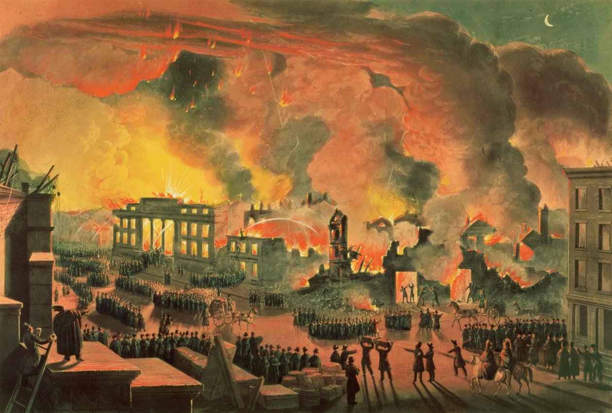 Vue du grand incendie de New York, 16-17 décembre 1835, gravé par William James Bennett (1787-1844) - Nicolino Calyo