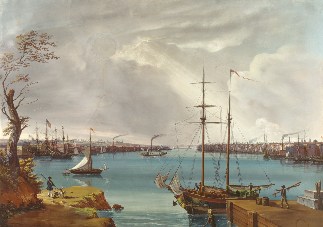 Vue de New York, Brooklyn et le chantier naval pris des hauteurs près de Williamsburg, c.1835-45 - Nicolino Calyo