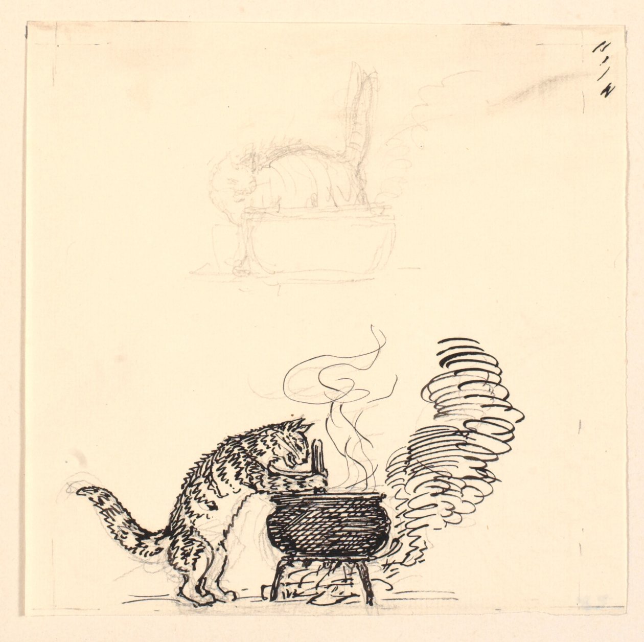 Illustration pour "Le gros chat" et esquisse - Niels Skovgaard
