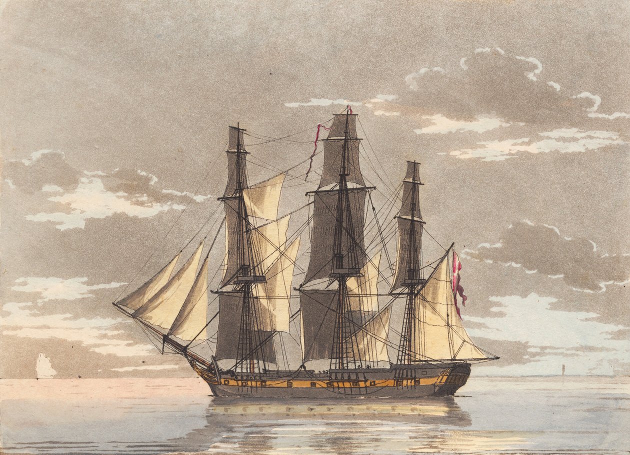 Une frégate danoise avec toutes les voiles dans une mer calme - Niels Truslew