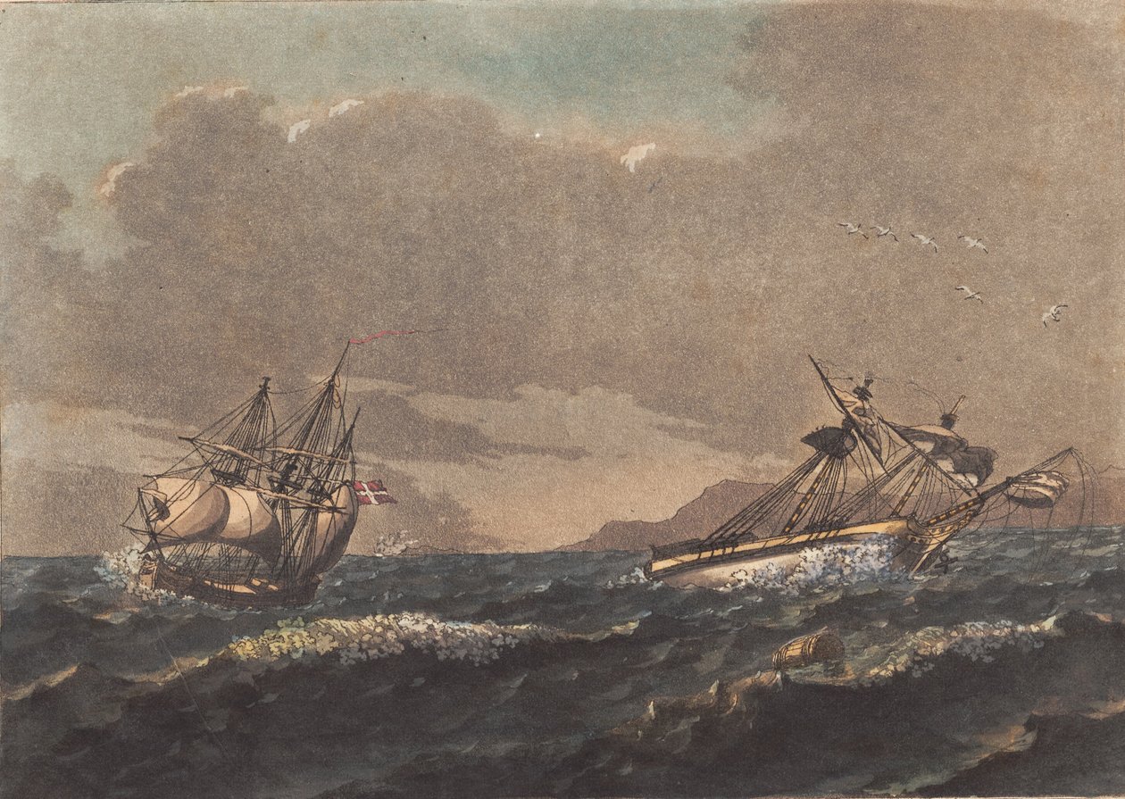 Un navire quittant la terre et une brigantine échouée sur un rocher aveugle - Niels Truslew