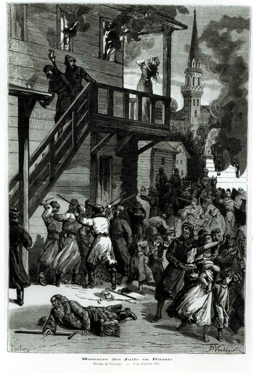 Massacre des Juifs en Russie, gravé par Gustave Voulquin (fl.1880-90) du Journal Illustré, juin 1881 - Nielsen