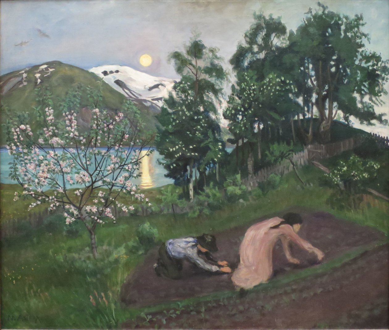 Norvégien Bokmål :  Vårnatt i hagen Nuit de printemps - Nikolai Astrup