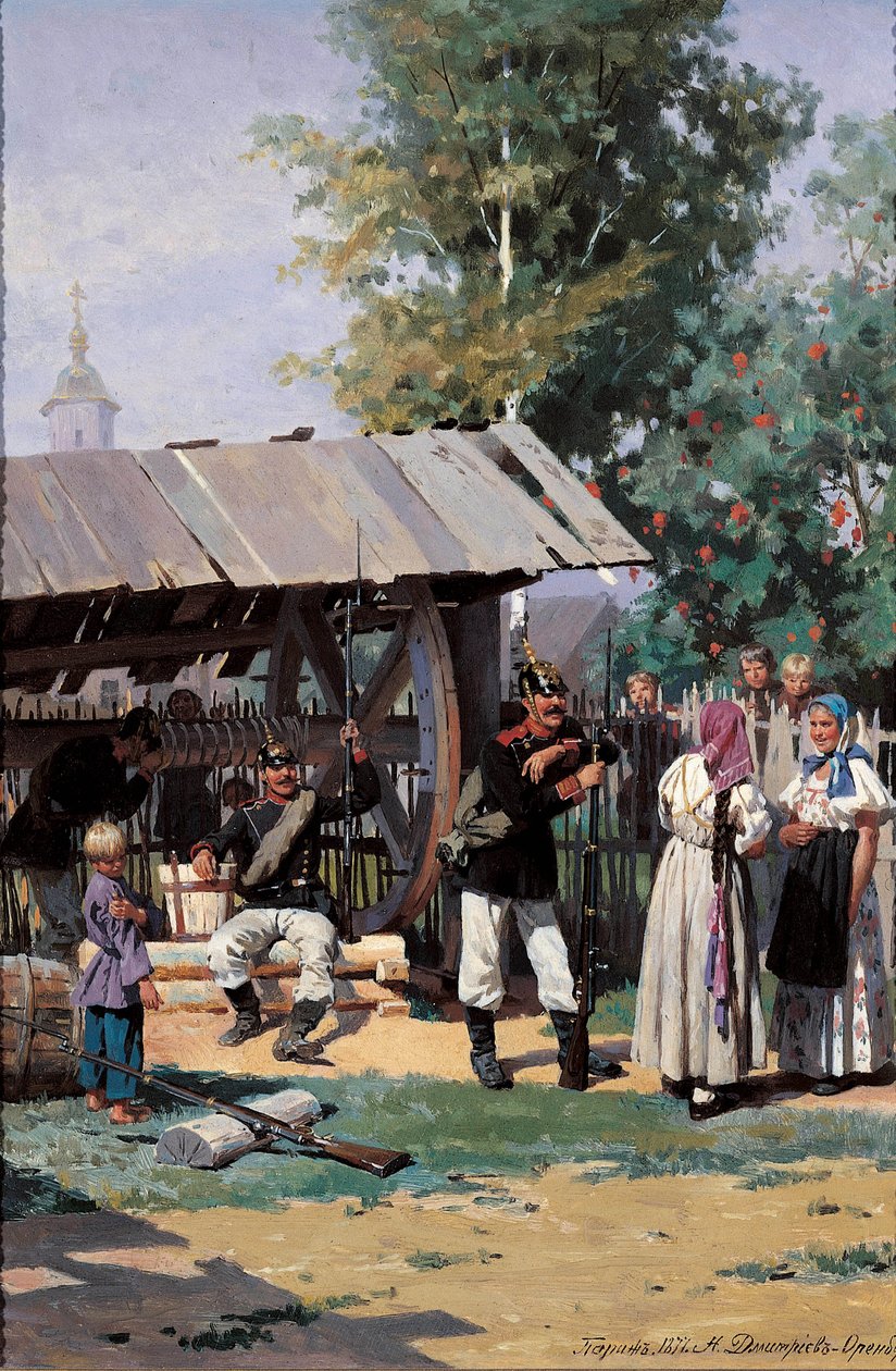 Soldats russes dans un village de campagne, 1877 - Nikolai Dmitrievich Dmitriev Orenburgsky