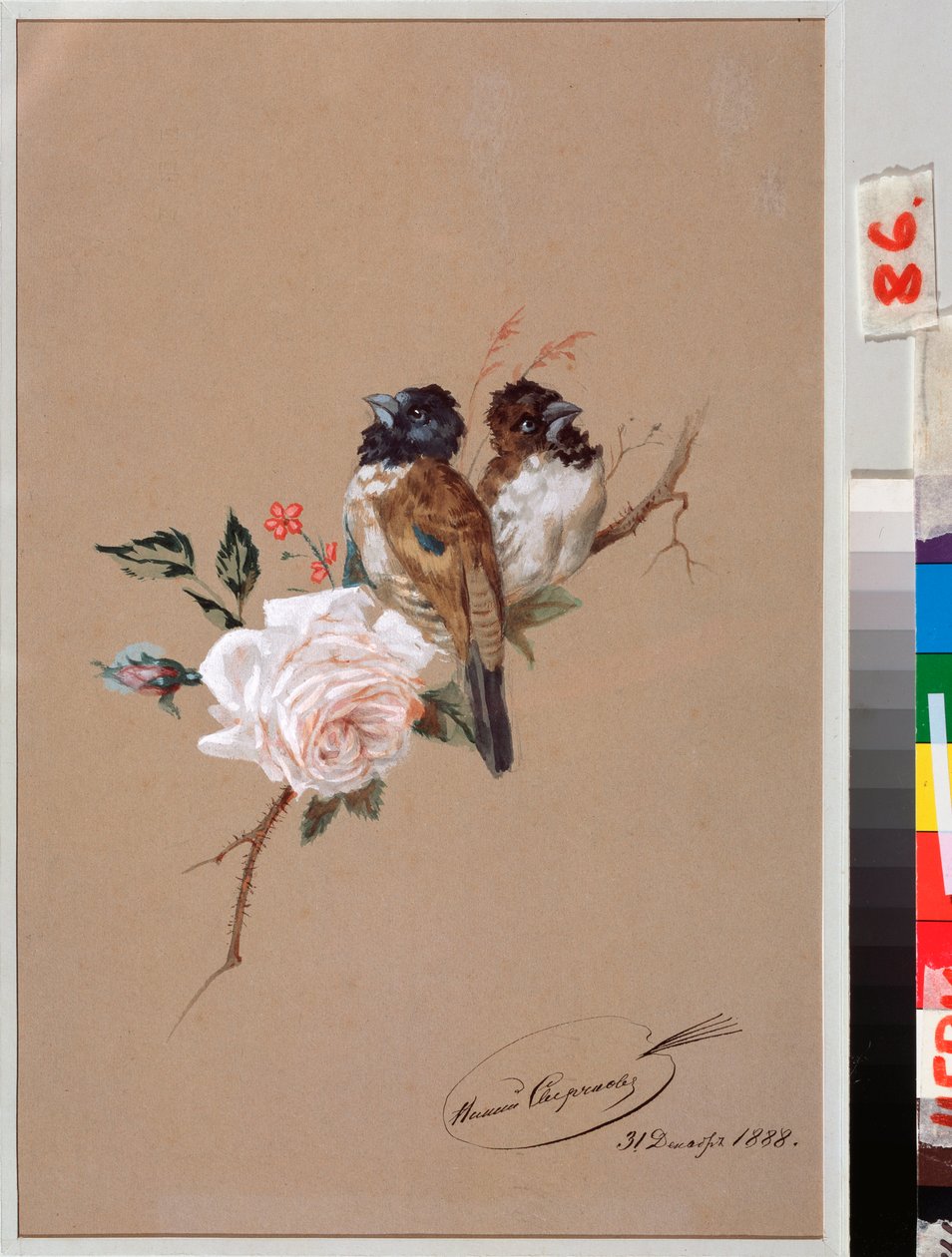 Deux oiseaux sur une rose - Nikolai Egorevich Sverchkov