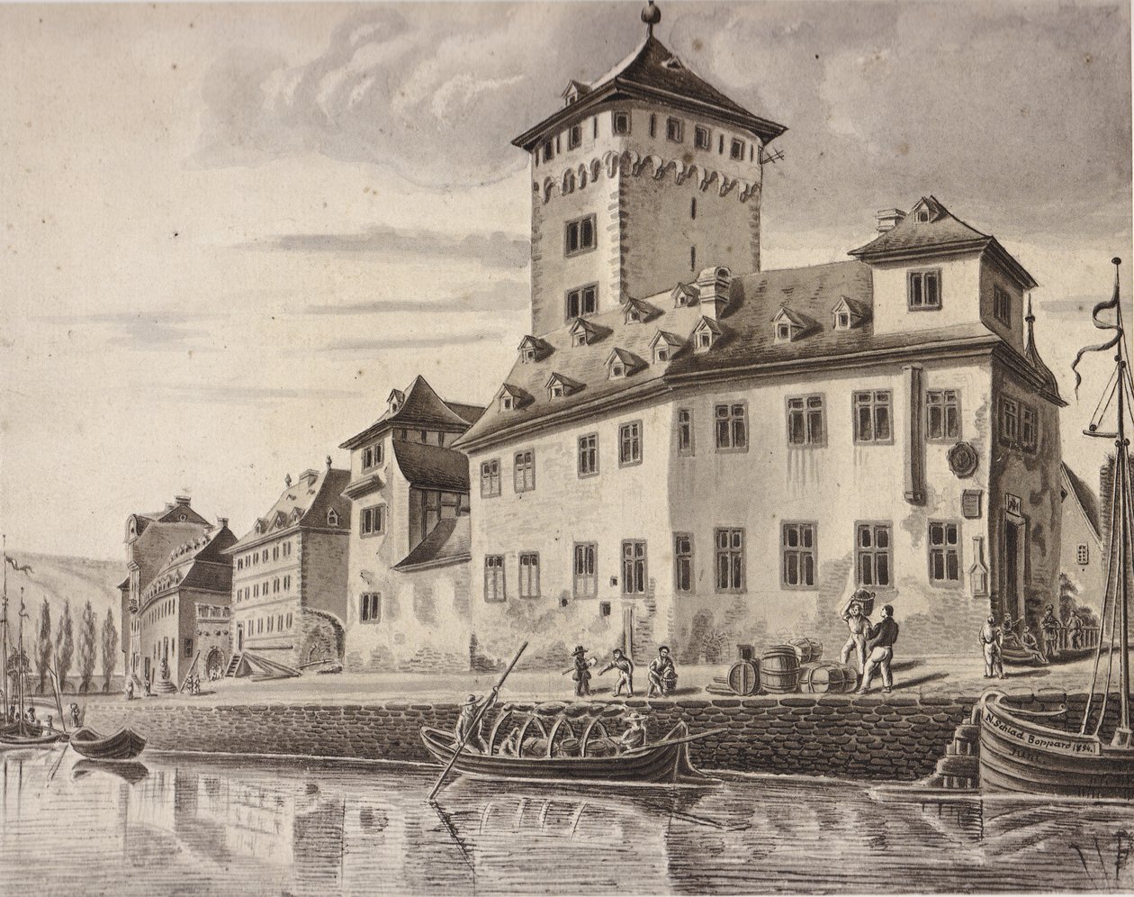 Château - Façade Rhin du Château Électoral de Boppard vers 1854 - Nikolaus Schlad