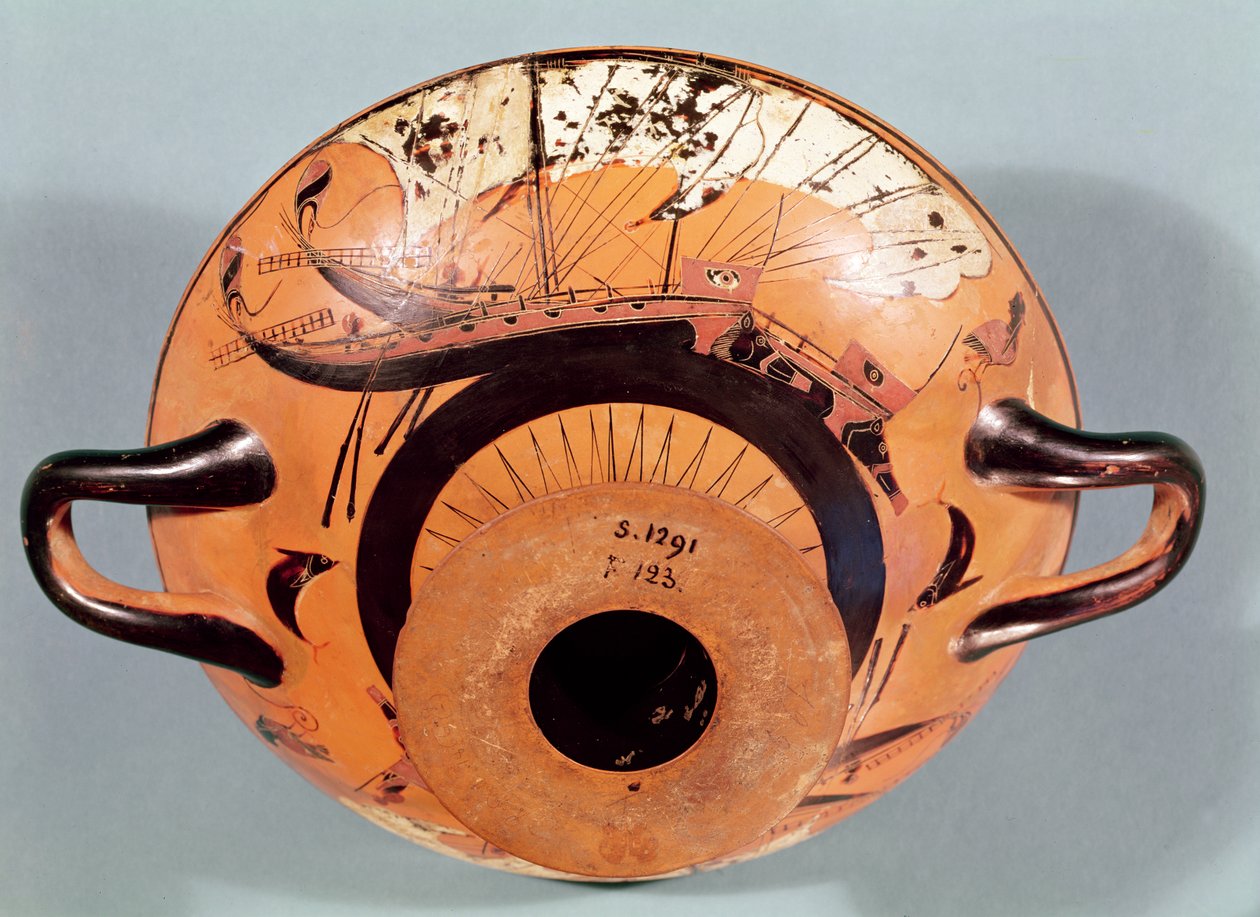 Coupe à figures noires attiques représentant des navires grecs, c.520 av. J.-C. - Nikosthenes