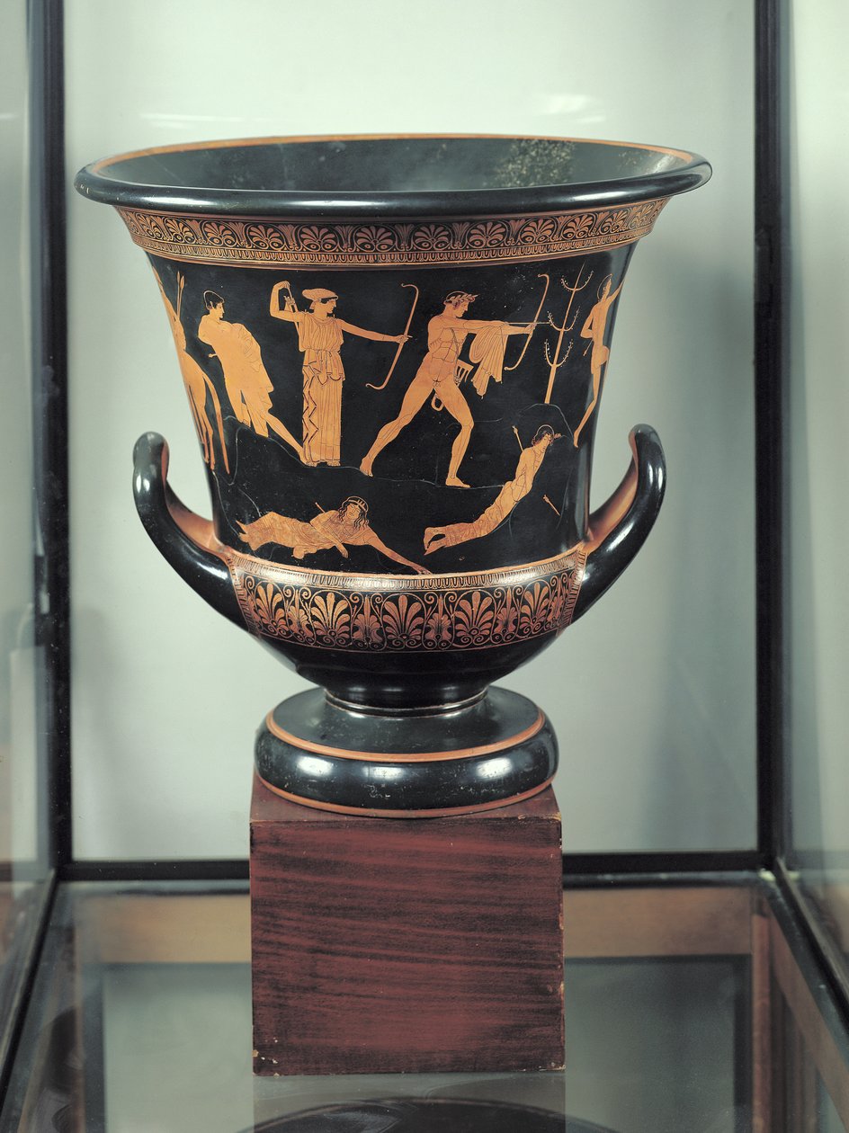 Calyx-krater attique à figures rouges représentant la mort des Niobides, c.460-50 av. J.-C. - Niobid Painter