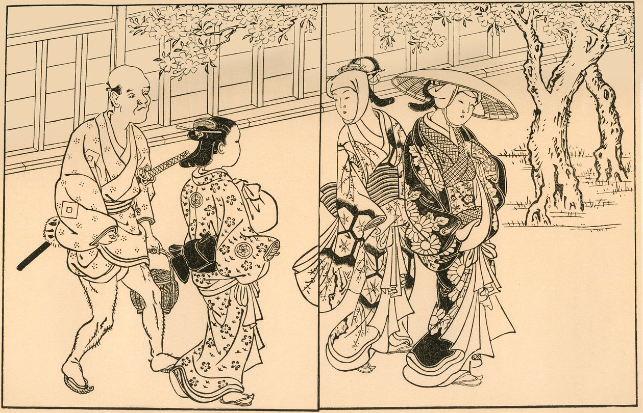 Trois femmes et un serviteur masculin, 1730, 1924 - Nishikawa Sukenobu