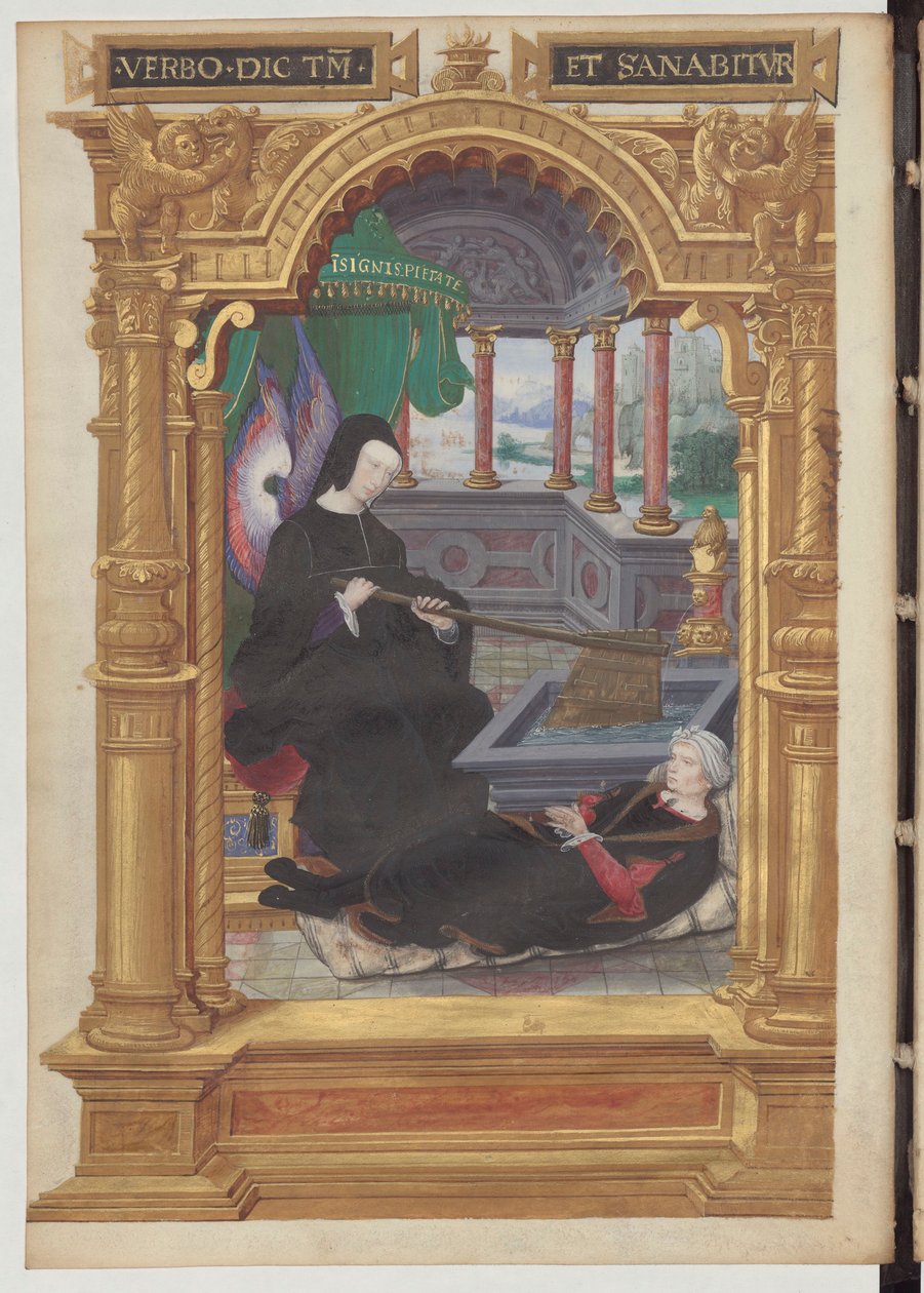Louise de Savoie tenant un gouvernail, symbole de la régence. Frontispice des Gestes de Blanche de Castille d