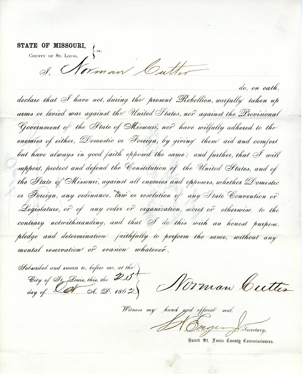 Serment de loyauté de Norman Cutter du Missouri, Comté de St. Louis - Norman Cutter
