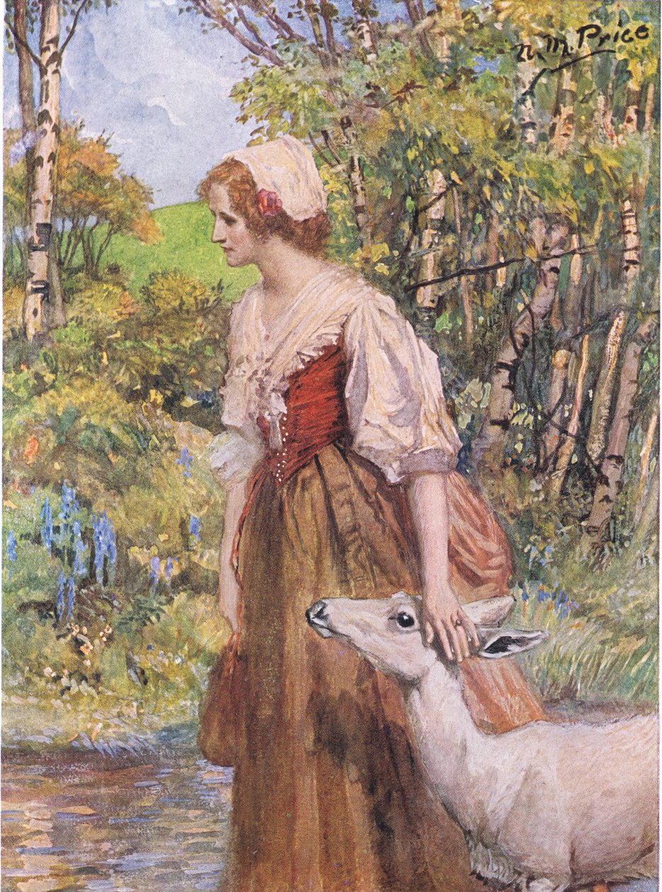 La biche blanche sauta et posa sa tête dans la main de la jeune fille, illustration de 