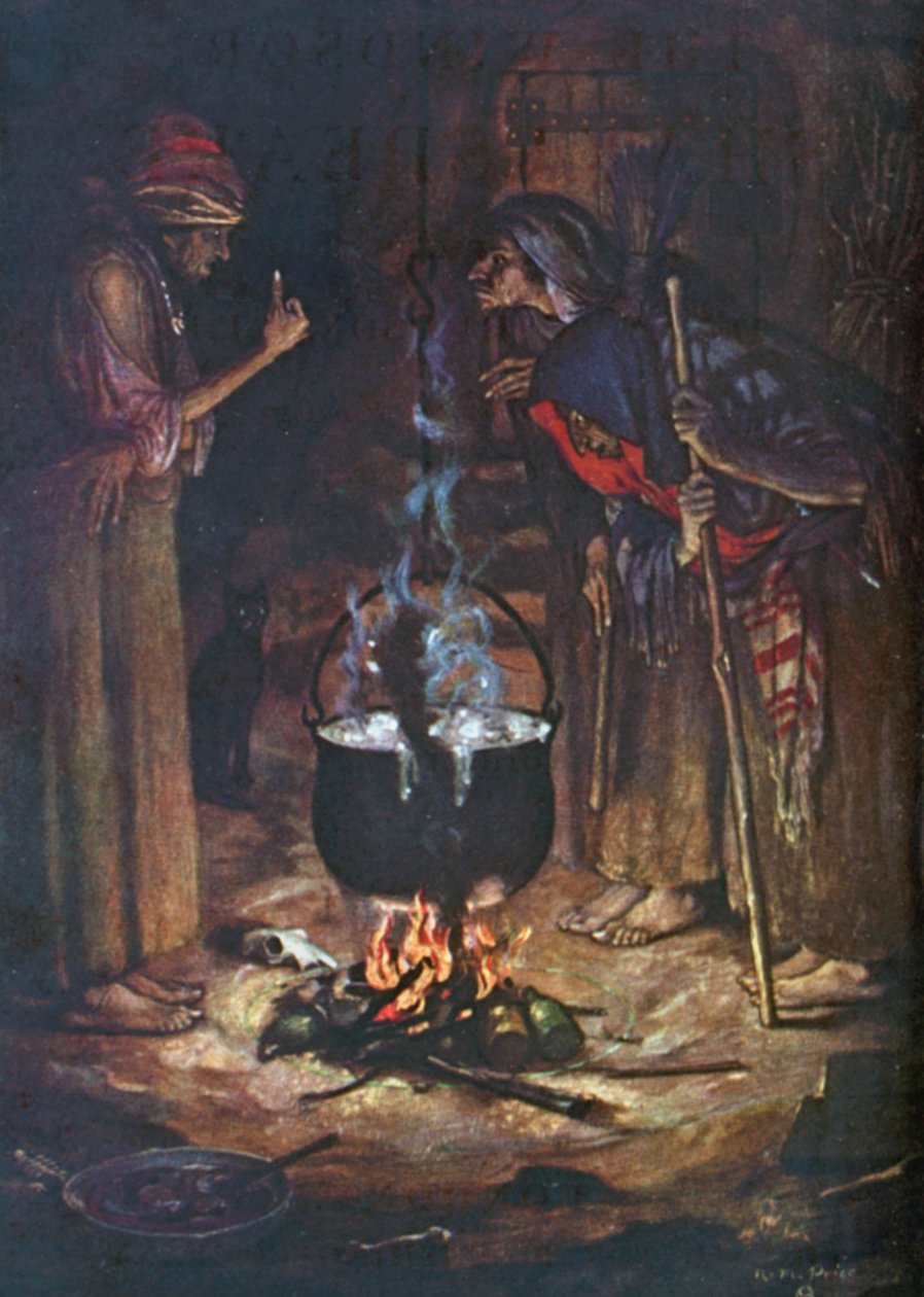 Les sœurs bizarres. Macbeth - Acte IV, Scène 1 (lithographie couleur) - Norman Mills (after) Price