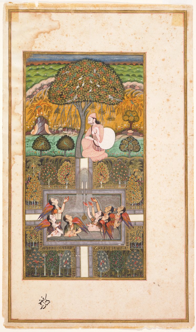 Raja Bikram et les anges, illustration du Gulsham-i-Ishq, vers 1700 - Nusrati of Bijapur