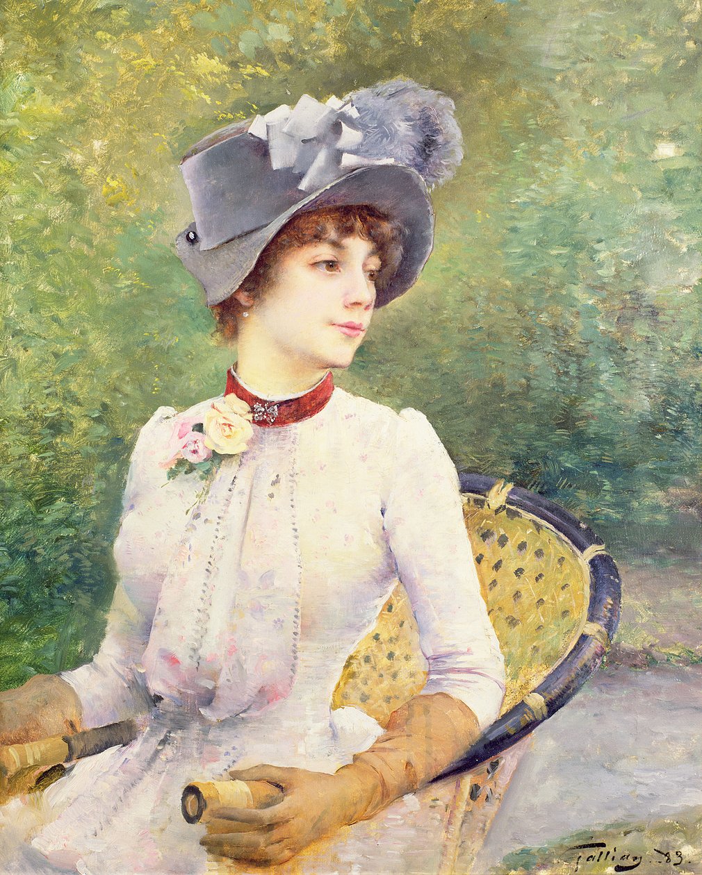 Dame avec un chapeau en feutre gris - Octave Gallian