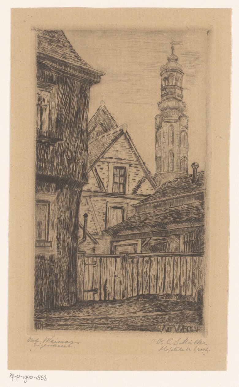 Vue de la ville avec la tour à Weimar - Octavia Cornelia Suzanna Hofstede de Groot (signed by artist)