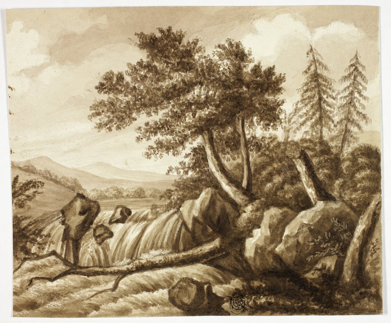 Cascade dans un paysage rocheux - Octavius Oakley