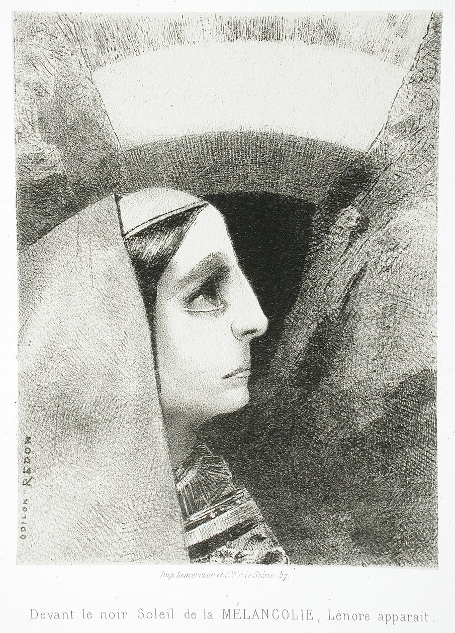 À Edgar Poe (Devant le noir soleil de la Mélancolie, Lénore apparaît) - Odilon Redon