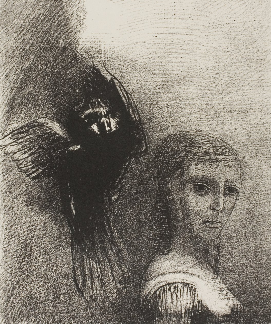Et un grand oiseau, descendant du ciel, se jette contre le sommet de ses cheveux, planche 3 de 10 - Odilon Redon