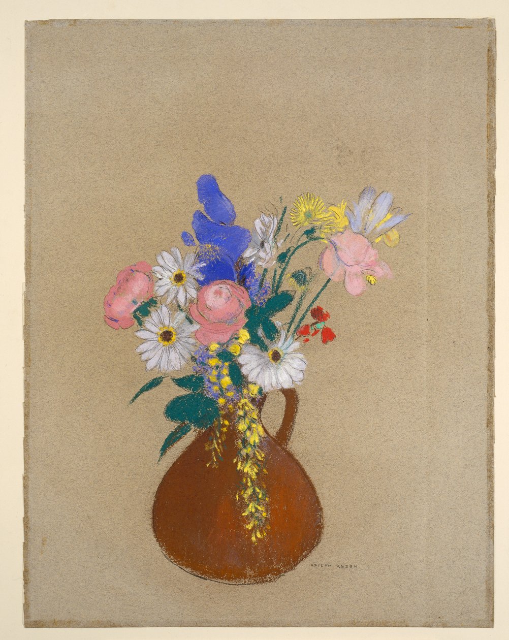 Bouquet de fleurs dans un vase en terre cuite marron - Odilon Redon