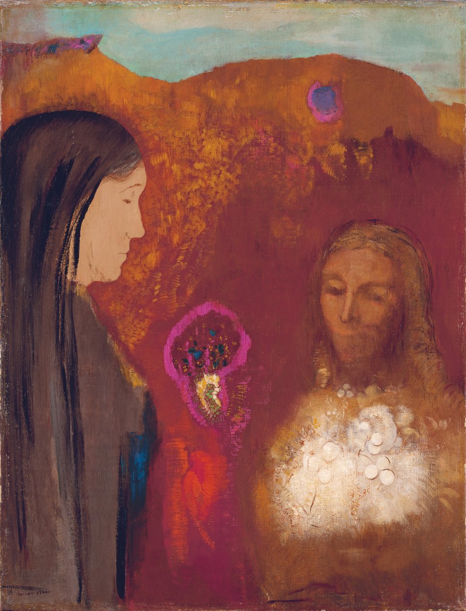 Le Christ et la Samaritaine (Le bouquet de fleurs blanches) - Odilon Redon