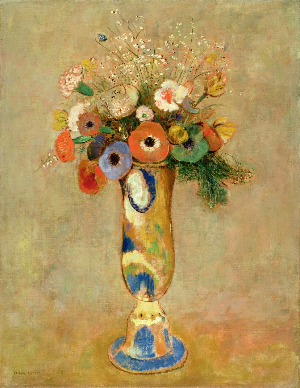 Fleurs dans un vase peint - Odilon Redon