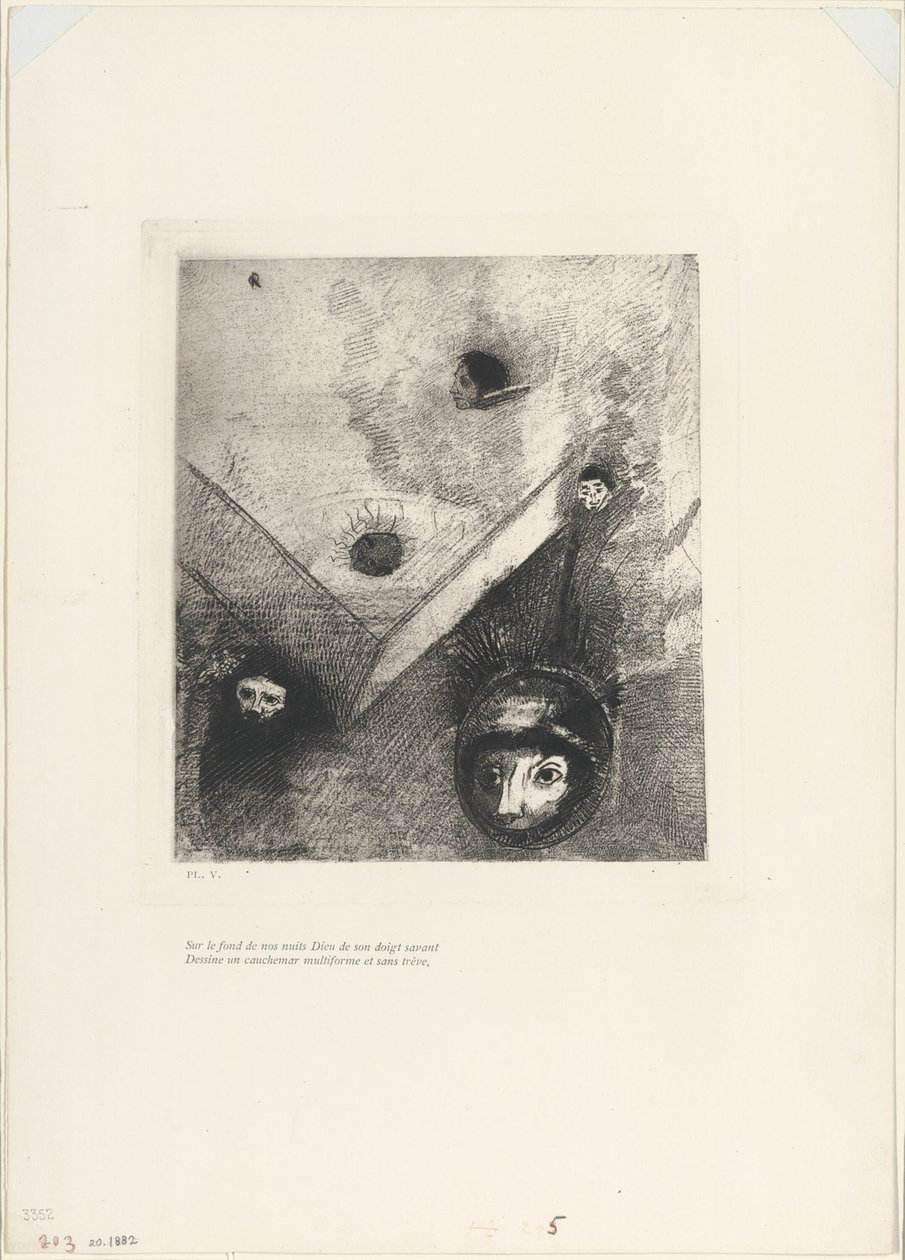 Sur le fond de nos nuits, Dieu avec son doigt connaisseur trace un cauchemar multiforme et implacable, planche 6 de 9 - Odilon Redon