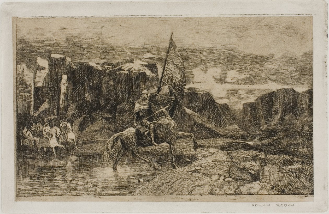 Porte-étendard traversant un ruisseau - Odilon Redon