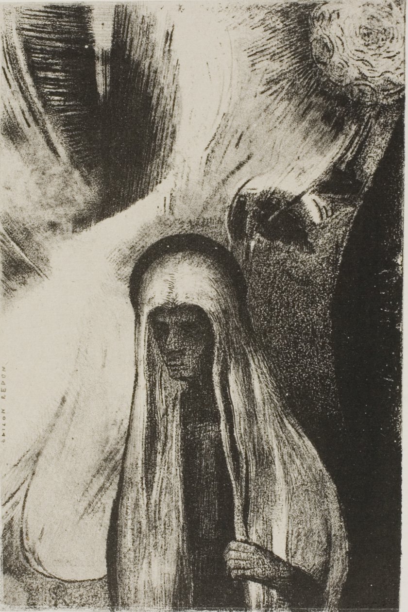 La vieille femme : "De quoi as-tu peur ? Un grand trou noir ! Est-il vide, peut-être ?", planche 19 de 24 - Odilon Redon