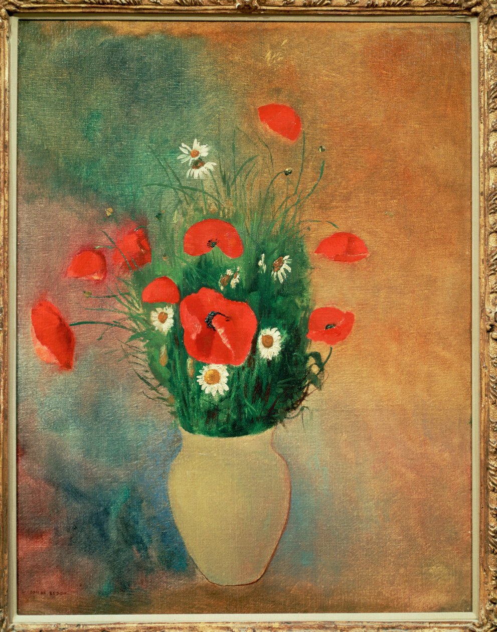 Vase avec coquelicots rouges (peinture sur toile) - Odilon Redon