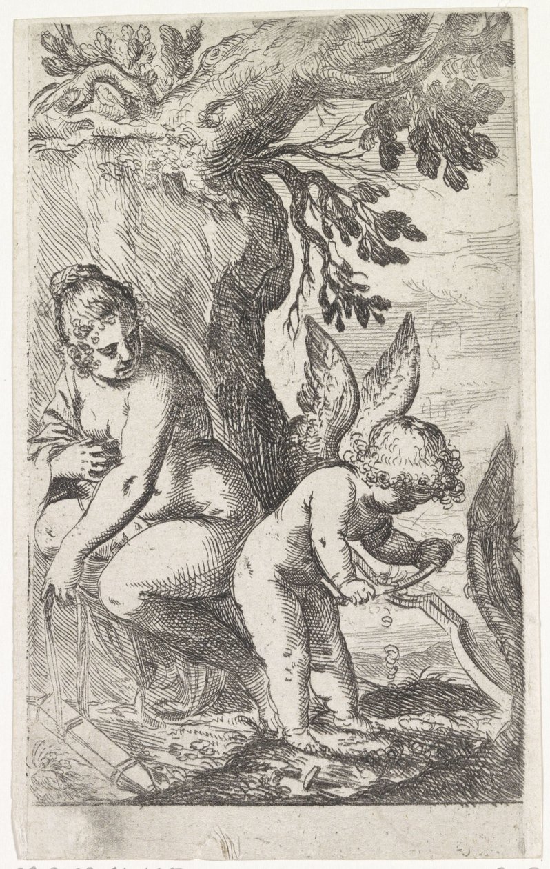 Vénus regarde Cupidon fabriquer un arc - Odoardo Fialetti (attributed to)