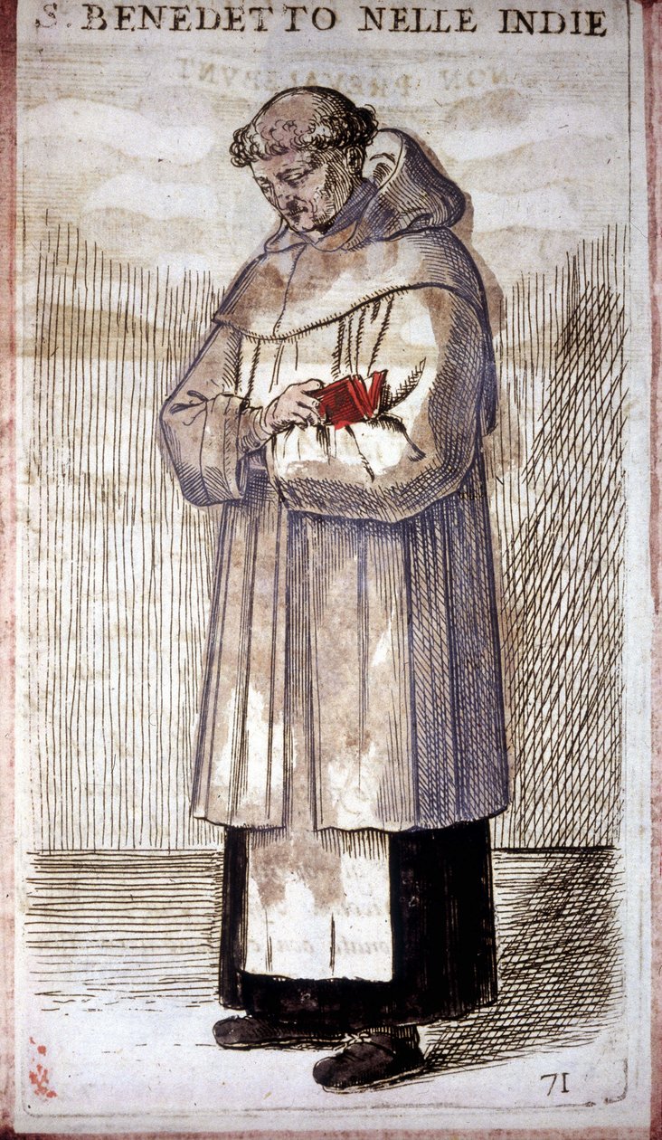 Ordre religieux : un moine bénédictin. Gravure dans O. Fialetti. 16ème siècle. - Odoardo Fialetti