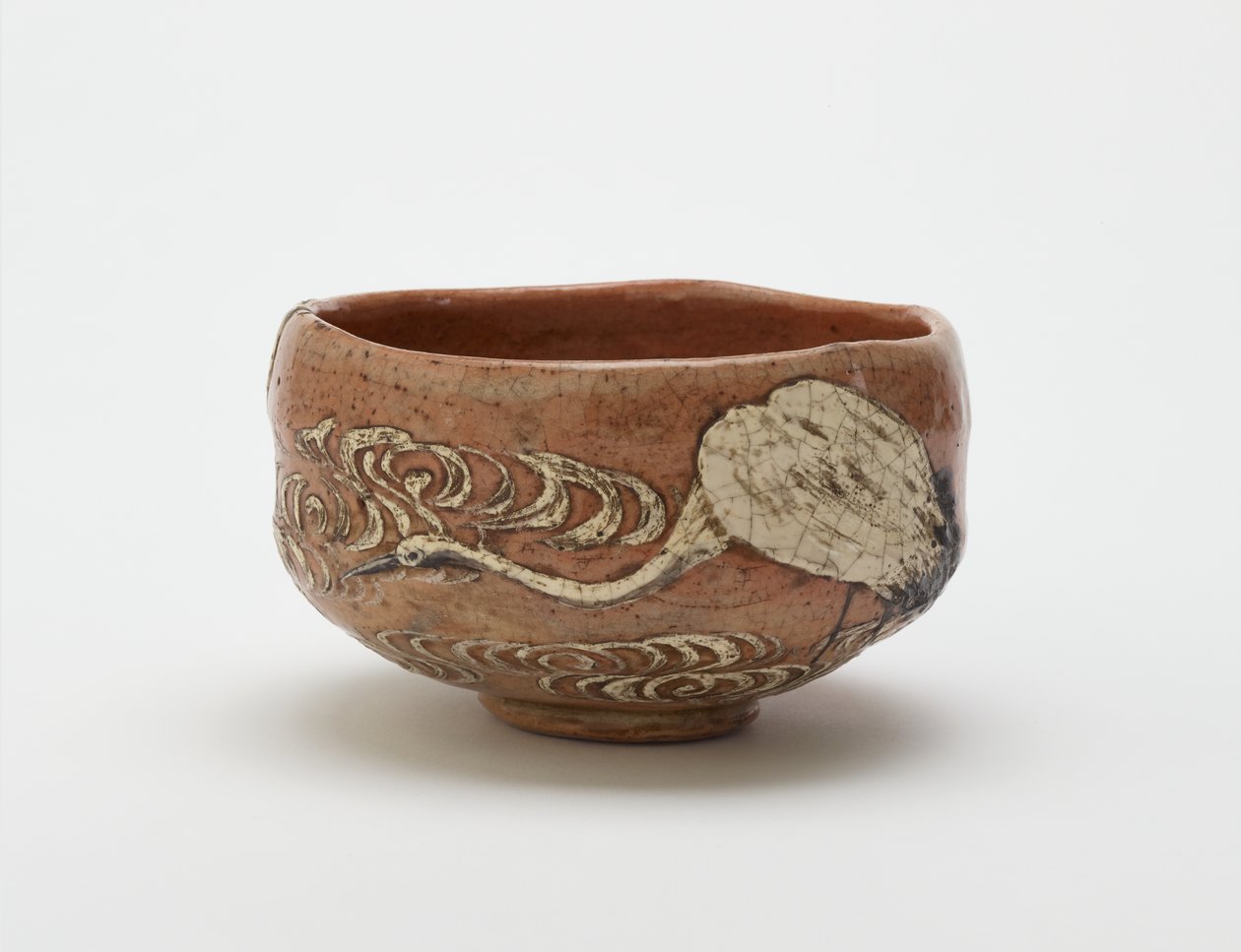 Bol à thé style Kenzan avec motif de grue et d