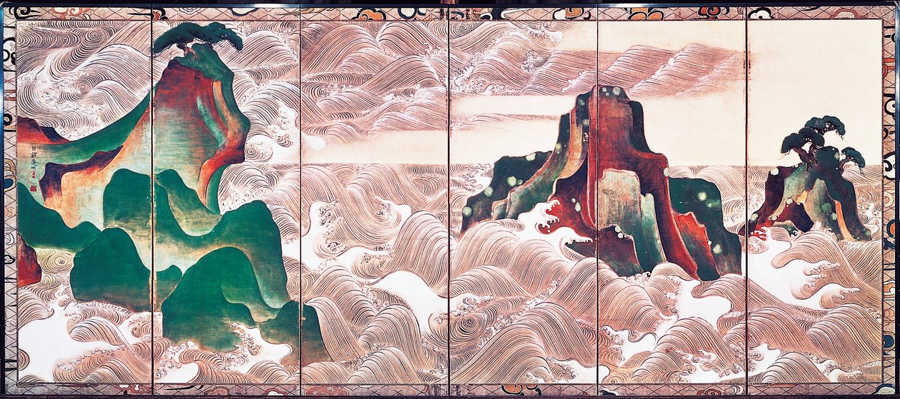 Vagues à Matsushima, paravent à six panneaux par Korin Ogata (1658-1716) - Ogata Korin