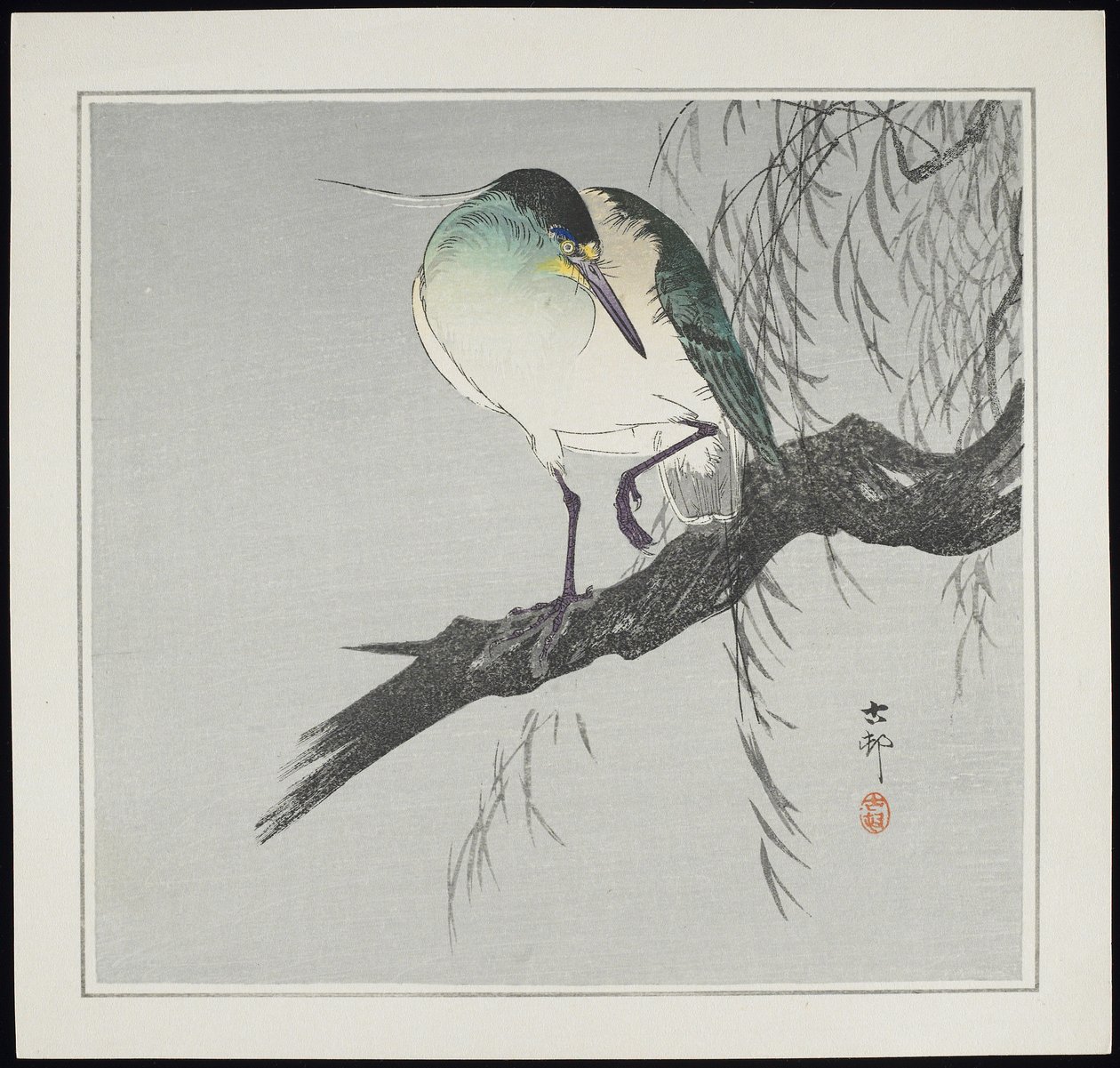 Héron sur une branche, avant 1912 - Ohara Koson